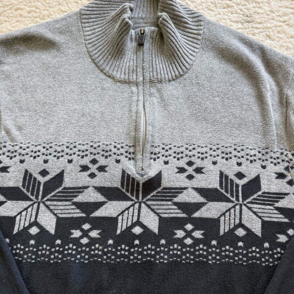 Eddie Bauer Men's Fair Isle Knit Cotton Pullover 1/4 Zip Sweater Mock Neck Sz L